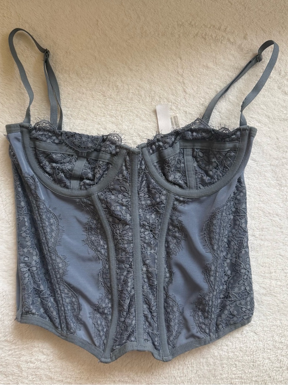 Out From Under Blue Gray Lace Corset Bustier Top Small Y2K urban outfitters